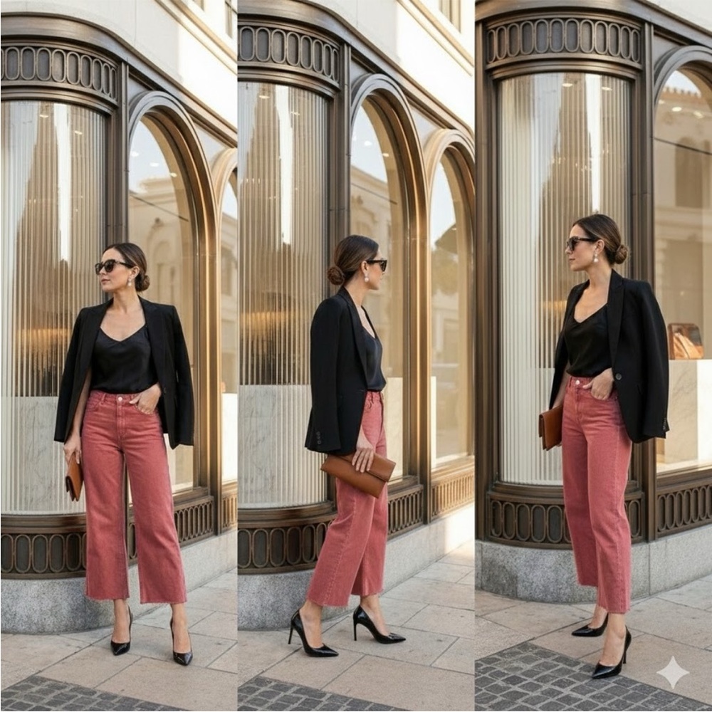 Zara High-Rise Wide leg Cropped Jeans in Rose NWOT - Picture 3 of 4